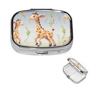 Square Pill Case for Purse or Pocket 2 Compartment Medicine Pill Box Portable Small Pill Organizer Cute Giraffe Pillbox Travel Medicine Vitamin Cod Liver Oil Storage Box