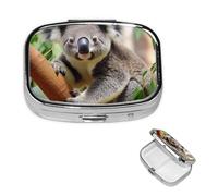 Square Pill Case for Purse or Pocket 2 Compartment Medicine Pill Box Portable Small Pill Organizer Cute Koala Pillbox Travel Medicine Vitamin Cod Liver Oil Storage Box