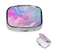 Square Pill Case for Purse or Pocket 2 Compartment Medicine Pill Box Portable Small Pill Organizer Colorful Marble Pastel Blue Purple Pillbox Travel Medicine Vitamin Cod Liver Oil Storage Box