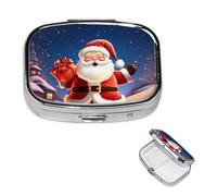 Square Pill Case for Purse or Pocket 2 Compartment Medicine Pill Box Portable Small Pill Organizer Christmas Santa Claus Pillbox Travel Medicine Vitamin Cod Liver Oil Storage Box