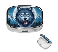 Square Pill Case for Purse or Pocket 2 Compartment Medicine Pill Box Portable Small Pill Organizer Cool Wolf Pillbox Travel Medicine Vitamin Cod Liver Oil Storage Box