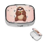 Square Pill Case for Purse or Pocket 2 Compartment Medicine Pill Box Portable Small Pill Organizer Cute Sloth Pillbox Travel Medicine Vitamin Cod Liver Oil Storage Box