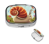Square Pill Case for Purse or Pocket 2 Compartment Medicine Pill Box Portable Small Pill Organizer Cute Snail Pillbox Travel Medicine Vitamin Cod Liver Oil Storage Box