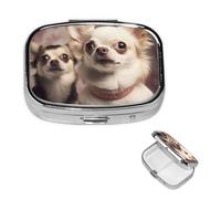 Square Pill Case for Purse or Pocket 2 Compartment Medicine Pill Box Portable Small Pill Organizer Cute Chihuahua Pillbox Travel Medicine Vitamin Cod Liver Oil Storage Box
