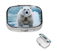 Square Pill Case for Purse or Pocket 2 Compartment Medicine Pill Box Portable Small Pill Organizer Cool Animal White Polar Bear Pillbox Travel Medicine Vitamin Cod Liver Oil Storage Box