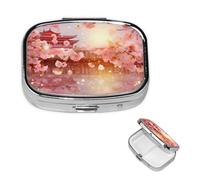 Square Pill Case for Purse or Pocket 2 Compartment Medicine Pill Box Portable Small Pill Organizer Cherry Blossoms Pillbox Travel Medicine Vitamin Cod Liver Oil Storage Box