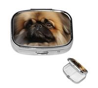 Square Pill Case for Purse or Pocket 2 Compartment Medicine Pill Box Portable Small Pill Organizer Cute Pekingese Pillbox Travel Medicine Vitamin Cod Liver Oil Storage Box