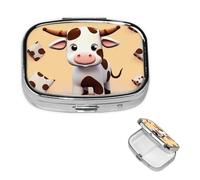Square Pill Case for Purse or Pocket 2 Compartment Medicine Pill Box Portable Small Pill Organizer Cute Cow Pillbox Travel Medicine Vitamin Cod Liver Oil Storage Box