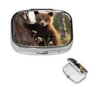Square Pill Case for Purse or Pocket 2 Compartment Medicine Pill Box Portable Small Pill Organizer Cute Baby Bear Pillbox Travel Medicine Vitamin Cod Liver Oil Storage Box