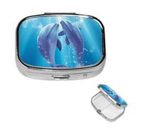 Square Pill Case for Purse or Pocket 2 Compartment Medicine Pill Box Portable Small Pill Organizer Dolphins in Love Pillbox Travel Medicine Vitamin Cod Liver Oil Storage Box