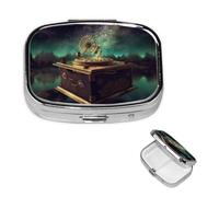 Square Pill Case for Purse or Pocket 2 Compartment Medicine Pill Box Portable Small Pill Organizer Dream Music Box Pillbox Travel Medicine Vitamin Cod Liver Oil Storage Box