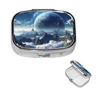 Square Pill Case for Purse or Pocket 2 Compartment Medicine Pill Box Portable Small Pill Organizer Fantasy Earth Pillbox Travel Medicine Vitamin Cod Liver Oil Storage Box