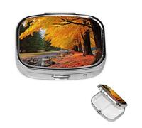 Square Pill Case for Purse or Pocket 2 Compartment Medicine Pill Box Portable Small Pill Organizer Fall Colors Pillbox Travel Medicine Vitamin Cod Liver Oil Storage Box