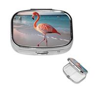 Square Pill Case for Purse or Pocket 2 Compartment Medicine Pill Box Portable Small Pill Organizer Flamingo on The Beach Pillbox Travel Medicine Vitamin Cod Liver Oil Storage Box