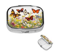 Square Pill Case for Purse or Pocket 2 Compartment Medicine Pill Box Portable Small Pill Organizer Group of Butterflies Pillbox Travel Medicine Vitamin Cod Liver Oil Storage Box