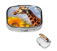 Square Pill Case for Purse or Pocket 2 Compartment Medicine Pill Box Portable Small Pill Organizer Giraffe and Sunflower Pillbox Travel Medicine Vitamin Cod Liver Oil Storage Box