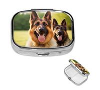 Square Pill Case for Purse or Pocket 2 Compartment Medicine Pill Box Portable Small Pill Organizer Happy German Shepherd Pillbox Travel Medicine Vitamin Cod Liver Oil Storage Box