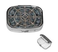 Square Pill Case for Purse or Pocket 2 Compartment Medicine Pill Box Portable Small Pill Organizer Helm of awe Pillbox Travel Medicine Vitamin Cod Liver Oil Storage Box