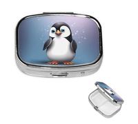 Square Pill Case for Purse or Pocket 2 Compartment Medicine Pill Box Portable Small Pill Organizer I Love Penguins Pillbox Travel Medicine Vitamin Cod Liver Oil Storage Box