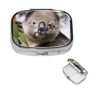 Square Pill Case for Purse or Pocket 2 Compartment Medicine Pill Box Portable Small Pill Organizer Koala Bear Pillbox Travel Medicine Vitamin Cod Liver Oil Storage Box