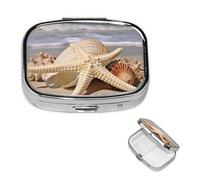 Square Pill Case for Purse or Pocket 2 Compartment Medicine Pill Box Portable Small Pill Organizer Large Seashell Starfish Pillbox Travel Medicine Vitamin Cod Liver Oil Storage Box