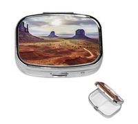 Square Pill Case for Purse or Pocket 2 Compartment Medicine Pill Box Portable Small Pill Organizer Landscape of Monument Valley Pillbox Travel Medicine Vitamin Cod Liver Oil Storage Box