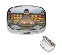 Square Pill Case for Purse or Pocket 2 Compartment Medicine Pill Box Portable Small Pill Organizer Louvre Museum in Paris Pillbox Travel Medicine Vitamin Cod Liver Oil Storage Box