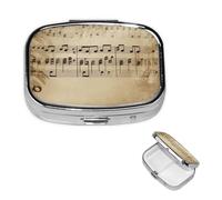 Square Pill Case for Purse or Pocket 2 Compartment Medicine Pill Box Portable Small Pill Organizer Music Notes on Old Paper Pillbox Travel Medicine Vitamin Cod Liver Oil Storage Box
