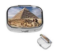 Square Pill Case for Purse or Pocket 2 Compartment Medicine Pill Box Portable Small Pill Organizer Pyramids of Egypt Pillbox Travel Medicine Vitamin Cod Liver Oil Storage Box