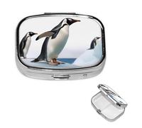 Square Pill Case for Purse or Pocket 2 Compartment Medicine Pill Box Portable Small Pill Organizer Penguin Pillbox Travel Medicine Vitamin Cod Liver Oil Storage Box