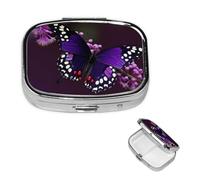 Square Pill Case for Purse or Pocket 2 Compartment Medicine Pill Box Portable Small Pill Organizer Purple Plum Butterfly Pillbox Travel Medicine Vitamin Cod Liver Oil Storage Box