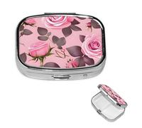 Square Pill Case for Purse or Pocket 2 Compartment Medicine Pill Box Portable Small Pill Organizer Pretty Pink Roses Pillbox Travel Medicine Vitamin Cod Liver Oil Storage Box