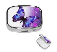 Square Pill Case for Purse or Pocket 2 Compartment Medicine Pill Box Portable Small Pill Organizer Purple Butterfly Pillbox Travel Medicine Vitamin Cod Liver Oil Storage Box