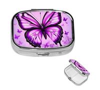 Square Pill Case for Purse or Pocket 2 Compartment Medicine Pill Box Portable Small Pill Organizer Purple Butterfly Pillbox Travel Medicine Vitamin Cod Liver Oil Storage Box