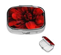 Square Pill Case for Purse or Pocket 2 Compartment Medicine Pill Box Portable Small Pill Organizer Red Dahlia Flower on Black Pillbox Travel Medicine Vitamin Cod Liver Oil Storage Box
