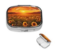 Square Pill Case for Purse or Pocket 2 Compartment Medicine Pill Box Portable Small Pill Organizer Sunflower Field Sunset Sea of Flowers Pillbox Travel Medicine Vitamin Cod Liver Oil Storage Box
