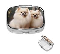 Square Pill Case for Purse or Pocket 2 Compartment Medicine Pill Box Portable Small Pill Organizer Short-haired Pomeranian Dog Pillbox Travel Medicine Vitamin Cod Liver Oil Storage Box
