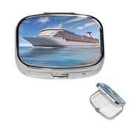 Square Pill Case for Purse or Pocket 2 Compartment Medicine Pill Box Portable Small Pill Organizer Seaside Cruise Ship Pillbox Travel Medicine Vitamin Cod Liver Oil Storage Box
