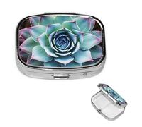 Square Pill Case for Purse or Pocket 2 Compartment Medicine Pill Box Portable Small Pill Organizer Succulent Plant Pillbox Travel Medicine Vitamin Cod Liver Oil Storage Box