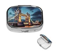 Square Pill Case for Purse or Pocket 2 Compartment Medicine Pill Box Portable Small Pill Organizer Tower Bridge in London Pillbox Travel Medicine Vitamin Cod Liver Oil Storage Box