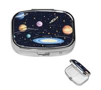 Square Pill Case for Purse or Pocket 2 Compartment Medicine Pill Box Portable Small Pill Organizer The Solar Family Pillbox Travel Medicine Vitamin Cod Liver Oil Storage Box