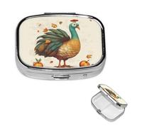 Square Pill Case for Purse or Pocket 2 Compartment Medicine Pill Box Portable Small Pill Organizer Thanksgiving Turkey Pillbox Travel Medicine Vitamin Cod Liver Oil Storage Box