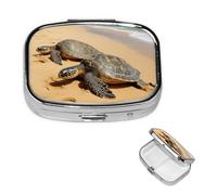 Square Pill Case for Purse or Pocket 2 Compartment Medicine Pill Box Portable Small Pill Organizer Turtles on The Beach Pillbox Travel Medicine Vitamin Cod Liver Oil Storage Box