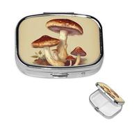 Square Pill Case for Purse or Pocket 2 Compartment Medicine Pill Box Portable Small Pill Organizer Vintage Edible Mushrooms Pillbox Travel Medicine Vitamin Cod Liver Oil Storage Box