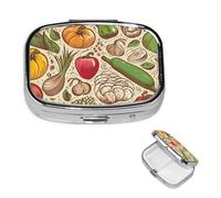 Square Pill Case for Purse or Pocket 2 Compartment Medicine Pill Box Portable Small Pill Organizer Vegetable Fruit Pillbox Travel Medicine Vitamin Cod Liver Oil Storage Box