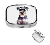 Square Pill Case for Purse or Pocket 2 Compartment Medicine Pill Box Portable Small Pill Organizer Well-Behaved Schnauzer Pillbox Travel Medicine Vitamin Cod Liver Oil Storage Box