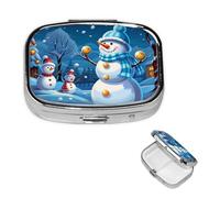 Square Pill Case for Purse or Pocket 2 Compartment Medicine Pill Box Portable Small Pill Organizer Winter Snowman Pillbox Travel Medicine Vitamin Cod Liver Oil Storage Box