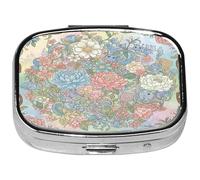 Square Pill Case Small Pill Box with Mirror Pocket 2 Compartment Vitamin Pill Medicine Case Organizer Pill Containers for Traveling Blooming Flower Two