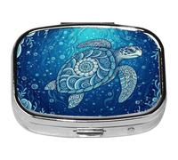 Square Pill Case Small Pill Box with Mirror Pocket 2 Compartment Vitamin Pill Medicine Case Organizer Pill Containers for Traveling Wave Sea Turtle