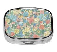 Square Pill Case Small Pill Box with Mirror Pocket 2 Compartment Vitamin Pill Medicine Case Organizer Pill Containers for Traveling Blooming Flower One